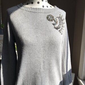 Elliott Lauren Gray Embellished Crew Neck Sweater